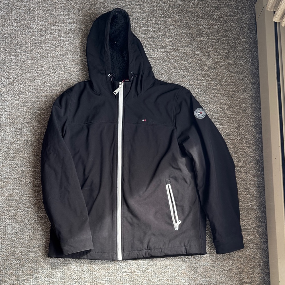 Men's Black Tommy Hilfiger Sherpa-Lined Hooded Winter Jacket